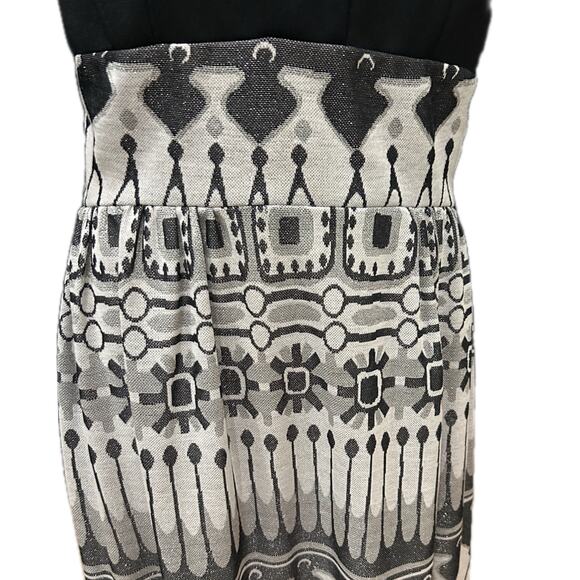 Vintage 1970s Black and Silver Metallic Graphic Print Maxi Dress / Medium - - Picture 2 of 6